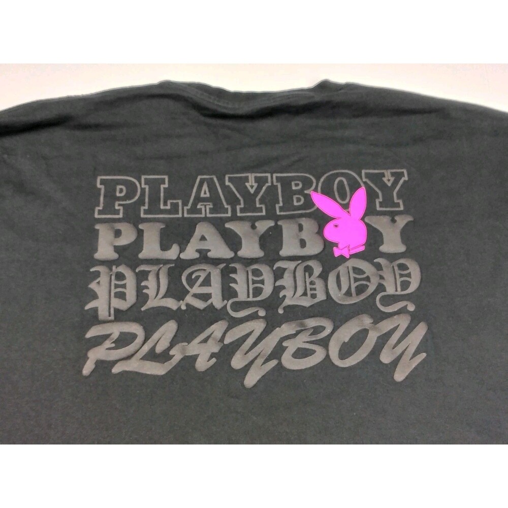 Playboy X Culture Kings Stacked Tshirt XL Black Puff Print Ribbed CrewNeck Baggy
